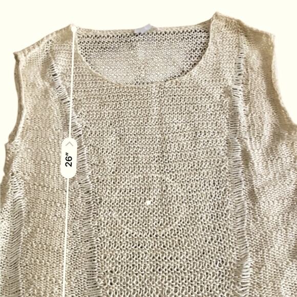 Helmut Lang Ivory Destroyed Artisanal Hollow Knit Linen Cap Sleeve Sweater - Picture 10 of 13